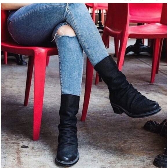 OTBT Shoes - OTBT Fernweh Black Soft Leather Slouchy Mid Calf Boots 7.5 Grunge Zip New READ